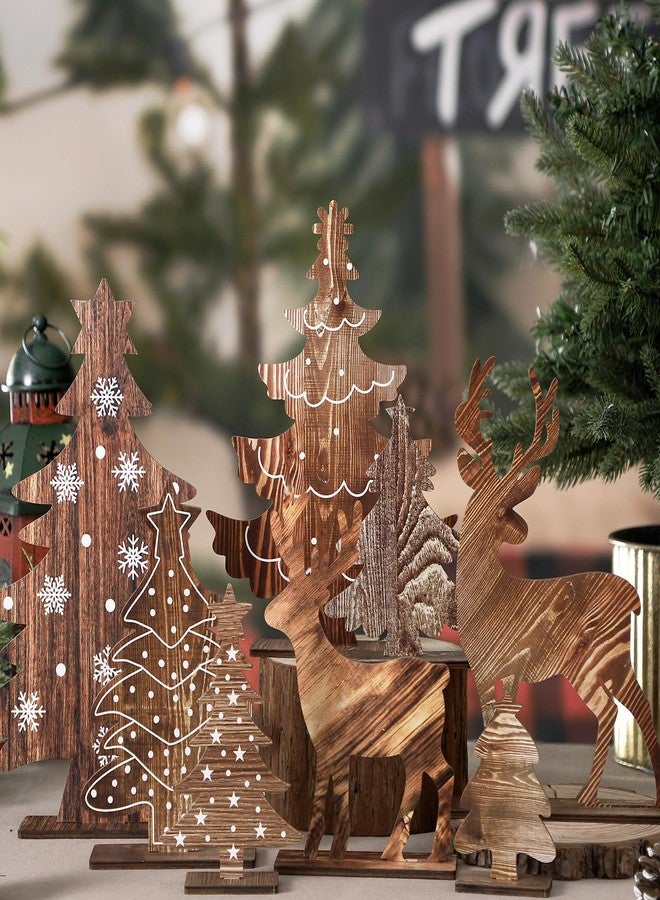 Barydat مجموعة باريدات من 8 قطع لتزيين طاولة عيد الميلاد، تتضمن شجرة صنوبر خشبية وغزلان، قطعة مركزية للطاولة، لافتات شتوية لعيد الميلاد، ديكور ريفي للمنزل والمكتب، هدايا للحفلات (ريفي) - Image 2